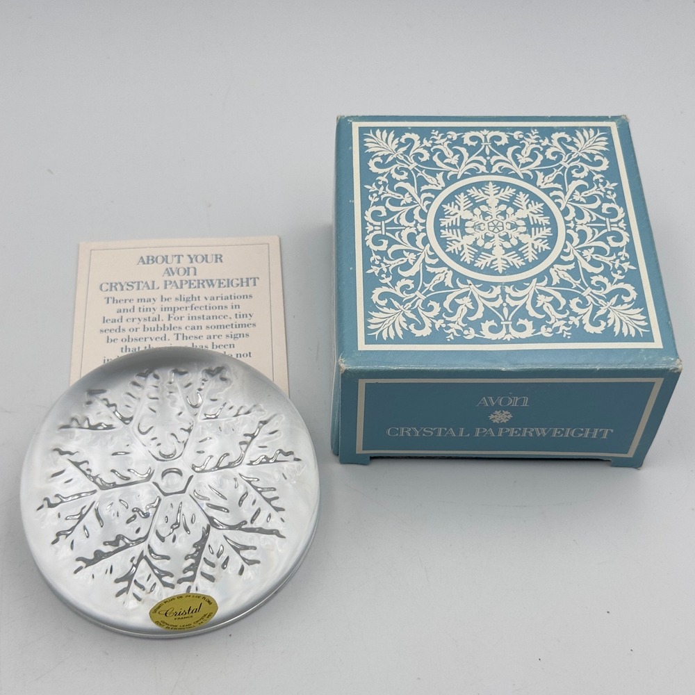 Avon Snowflake Crystal Paperweight Vtg 24% Lead Crystal‎ France FSC 5125-1 Box